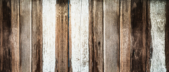 Close up Panorama Weathered old wood with some have white paint background