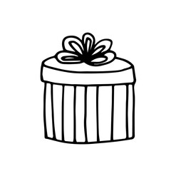 Gift box with bow. Hand drawn in doodle style. vector scandinavian monochrome minimalism. single element for design. holiday, birthday, christmas