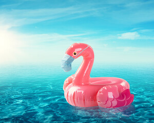 Flamingo toy with medical face mask