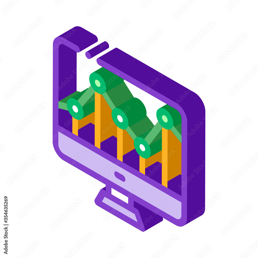 Poster graph on computer monitor financial vector isometric sign. color isolated symbol illustration