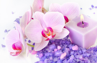 Orchids and spa sea salt and candle