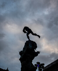 Dramatic image of a statue in Antwerp Belgium