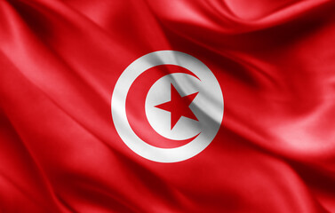 Tunisia flag of silk -3D illustration