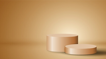 Round white stage podium illuminated with luxury on glitter particles background for product presentation.