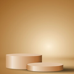 Round white stage podium illuminated with luxury on glitter particles background for product presentation.