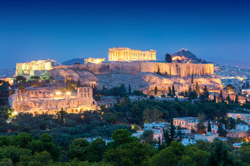 Fototapeta na wymiar Night view of the Acropolis Hil with Parthenon, Greece