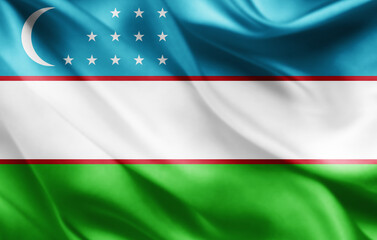 Uzbekistan flag of silk -3D illustration