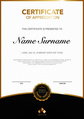 Luxury certificate template of black and gold.