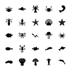
Sea Creatures Glyph Icons Set 
