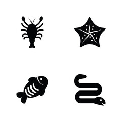 Marine Creature Glyph Icons Set 