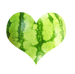 Heart with a pattern of watermelon peel of green color on a white background.