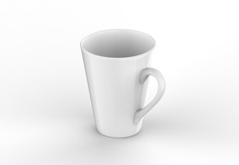 Coffee or tea cup mockup template, blank mug on isolated white background, 3d illustration