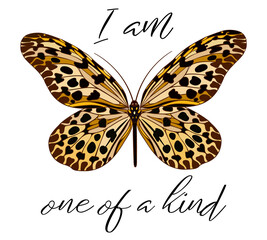 I am one of a kind slogan yellow butterfly isolated on white background illustration