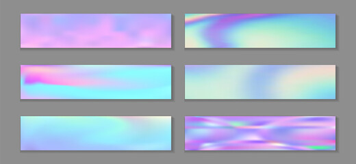 Fototapeta premium Neon holo cosmic banner horizontal fluid gradient princess backgrounds vector collection. 