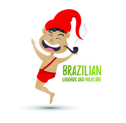 vector illustration one-legged boy in a red cap with a pipe, the character of the legends of Brazilian stories and folklore, Saci Perere