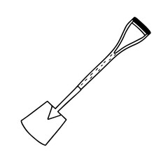 Garden shovel isolated on a white background. Shovel for earthworks. A tool for digging and replanting plants. Vector illustration in Doodle style