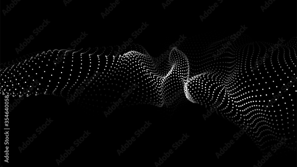 Poster digital dynamic wave of particles. vector abstract black futuristic background. big data visualizati