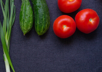 ripe tomatoes cucumbers and onions