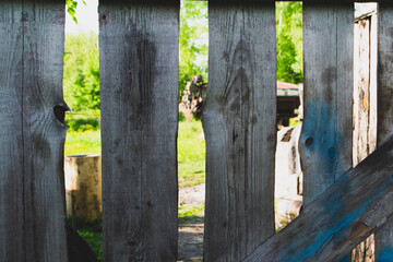 wooden gate in the village close-up