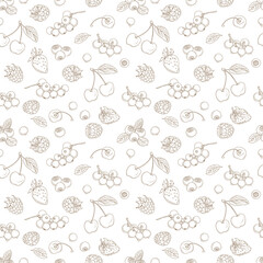 Outline hand drawn seamless berry pattern (flat style, thin line)