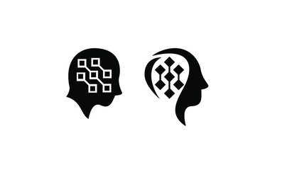 set collection head data black white logo icon design vector illustration