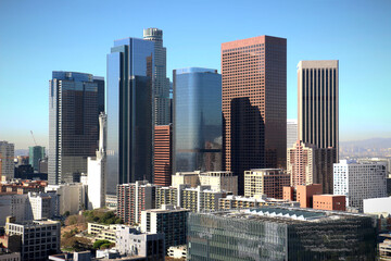 Downtown Los Angeles - skyscrapers skyline. Blue, sunny sky of California