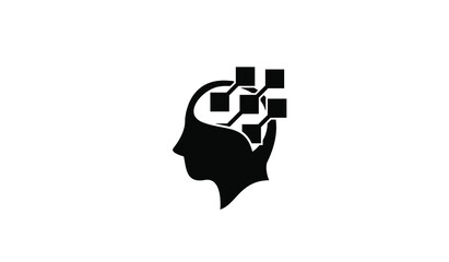 head data black white logo icon design vector illustration