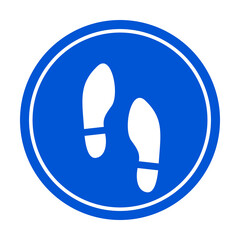 Wait Here or Stand Here Round Floor Marking Sticker Icon with Text and Shoeprints for Queue Line or Other Purposes Requiring Social Distancing. Vector Image.