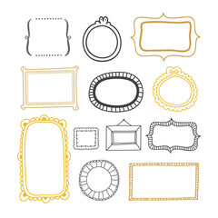 Vector frame collection. Cute golden and black frames isolated on white background. Graphic decoration set