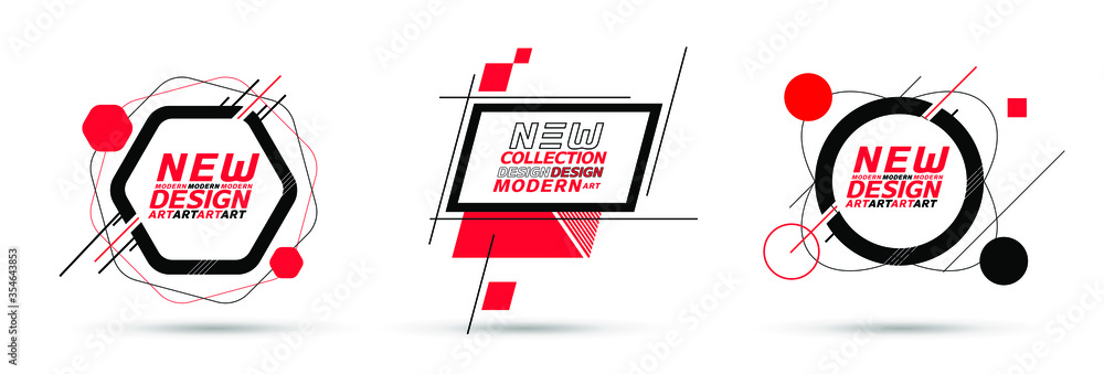 Poster vector illustration creative modern frames. stylish graphics with elements of typography red abstrac