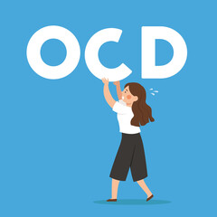 OCD Obsessive Compulsive Disorder Mental Illness Man Woman Fixing Disoriented Word Vector Illustration
