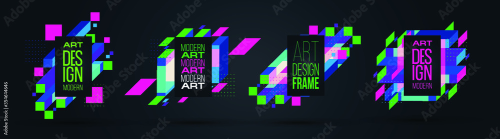 Poster vector frame art graphics for hipsters . dynamic frame stylish geometric black background . element 