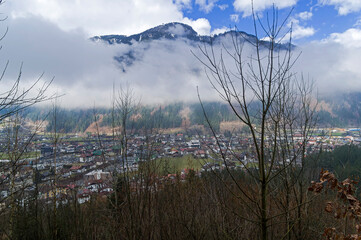Fototapeta na wymiar View from the mountainside to the Mayrhofen ski resort.