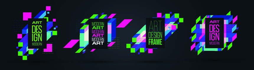 Vector frame Art graphics for hipsters . dynamic frame stylish geometric black background . element for design business cards, invitations, gift cards, flyers brochures.