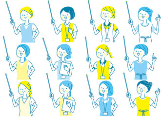 若い女性　看護師　整体師　受付　白衣　表情セット