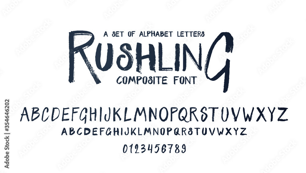 Poster vector composite font. grunge alphabet set. lowercase and uppercase letters as well as numbering fro