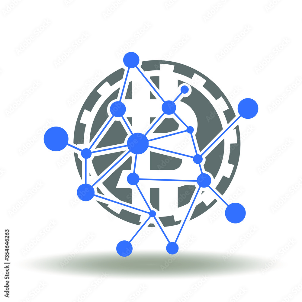 Poster bitcoin network logo. bit coin networking cryptocurrency money icon vector. blockchain symbol.