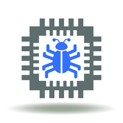 Processor Bug Virus Threat Icon Vector. Backdoor Malware Logo. Cyber Security Electronic Data Protection Sign.