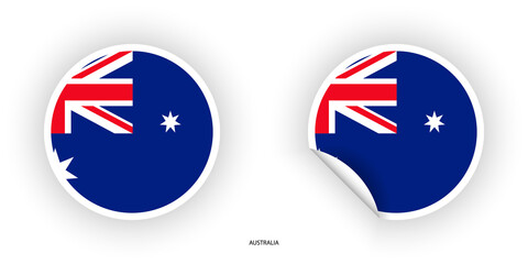 Australia sticker flag in circle shape with shadow on white background. Australia flag icon with peeled off on white background.