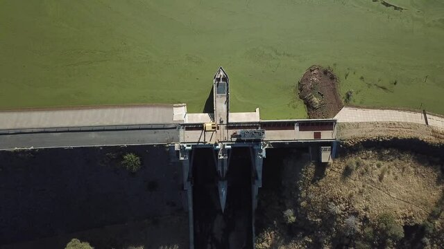 4K aerial drone video of savanna hills, Von Bach Dam water storage near town Okahandja 80 km north of Windhoek in central highland Khomas Hochland of Namibia, southern Africa