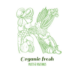 Letter K pattern logo organic farm fresh fruits and vegetables