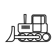 Bulldozer icon. Side view. Black contour silhouette. Vector flat graphic illustration. Isolated object on a white background. Isolate.