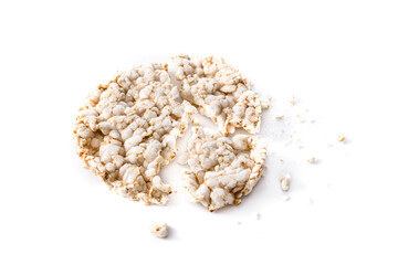 Broken puffed rice cake isolated on white background