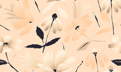 Beautiful minimalist flower pattern. Big flowers. Fashionable template for design.