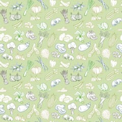 Seamless background pattern of organic farm fresh fruits and vegetables