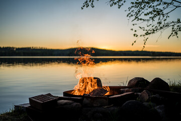 bonfire in front of lake