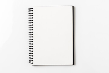Top view, empty notebook on a white background.