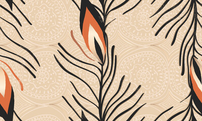 Exotic pattern with peacock feather. Creative contemporary seamless pattern. Fashionable template for design.