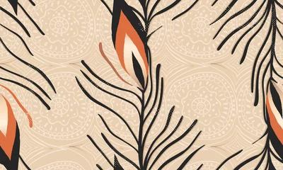 Gordijnen Exotisch patroon met pauwenveer. Creatief eigentijds naadloos patroon. Modieuze sjabloon voor ontwerp. © Irina
