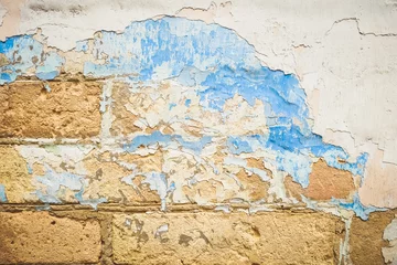 Foto op Plexiglas anti-reflex Verweerde muur Oude sjofele geschilderde metselwerkachtergrond